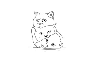three cats lazing around with flat faces - hand drawn style