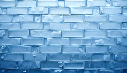 Frozen crystalline brick wall texture with icy translucency and frosty patterns, grunge. with white shades