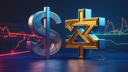 US-China Economic Tension – Dollar and Yuan Symbols Over Stock Graphs