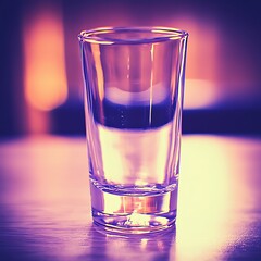 A Vibrant Shot Glass on a Wooden Surface with Dreamy Violet Tones