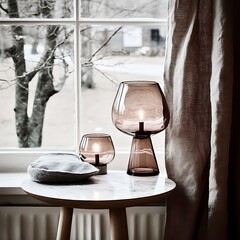 Ambient indoor lighting with decorative glass lamps and elegant table decor