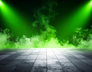 concrete floor and green smoke background