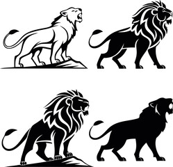 set of black silhouettes of animals-Lion