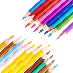 Fototapeta premium Colorful assortment of sharpened pencils isolated on transparent background, png