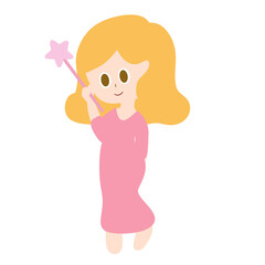 Cute Fairy Girl with Magic Wand PNG Illustration