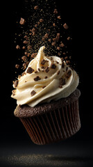 chocolate cupcakes on black background