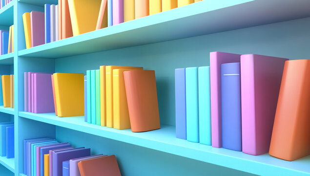 A library shelf filled with colorful books