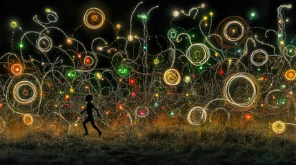 Human Silhouettes Intertwined with Geometric Shapes