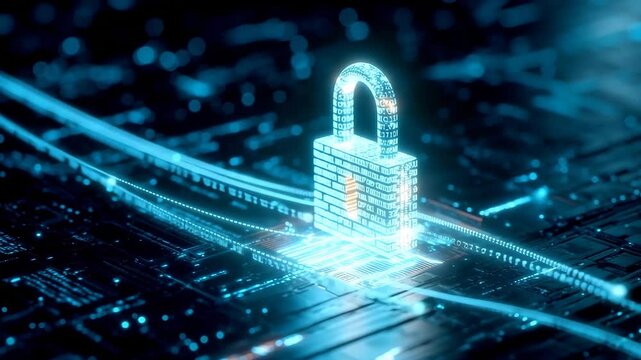 Digital Padlock on Circuit Board Representing Cybersecurity