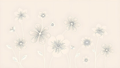 floral design printed on soft fabric, one line art. with white shades