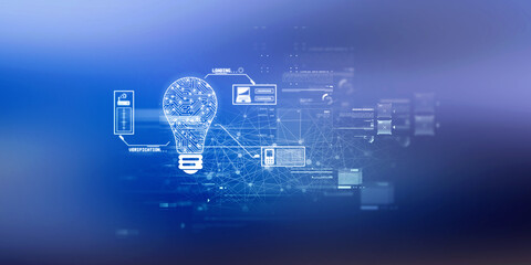 

2d illustration bulb future technology, innovation background, creative idea concept 