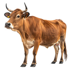 Brown Cow Standing Gracefully in a Field of Green, isolated transparent background Png, AI Generative