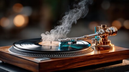 Vintage turntable playing record