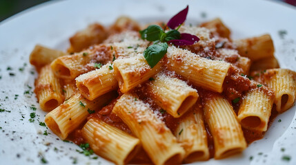 Pasta dish with tomato sauce and herbs