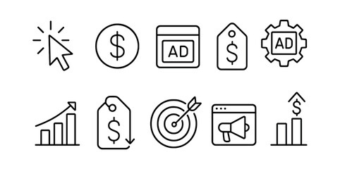 Business & marketing outline icon set - line style for financial growth tools