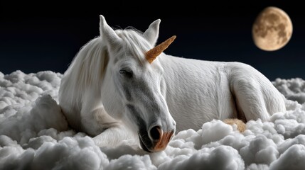 White unicorn sleeping on clouds