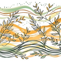 Naklejka premium Elegant floral pattern with wavy bands in muted earthy tones illustration