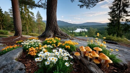 Wildflower meadow with mushrooms