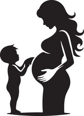 pregnant woman with baby,Silhouette of pregnant woman holding a small child’s hand, family connection concept new 2025 unique trendy
