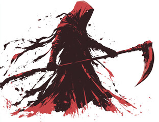 Hooded figure with sickle in red and black vector graphic