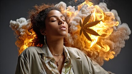 Woman fire cannabis art