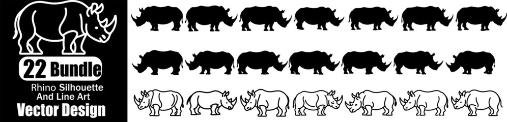 bundle of silhouettes, Rhino icon vector illustration white background