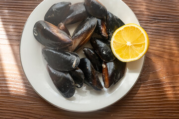stuffed rice mussels on plate in close-up