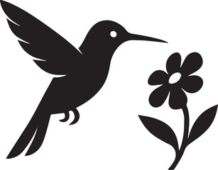Colorful vector illustration of a hummingbird flying near a flower, capturing the bird's delicate wings and beak in a vibrant nature design