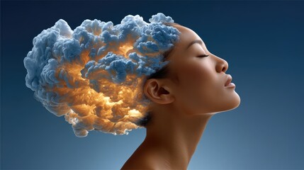 Woman mind cloud profile