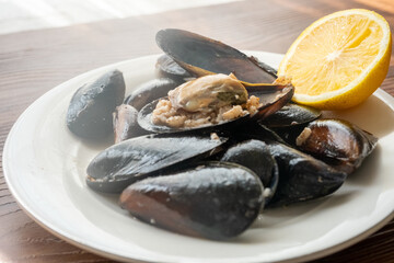 stuffed rice mussels on plate in close-up
