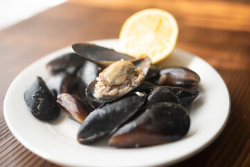 stuffed rice mussels on plate in close-up