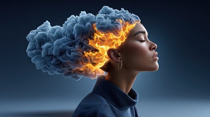 Woman with burning brain