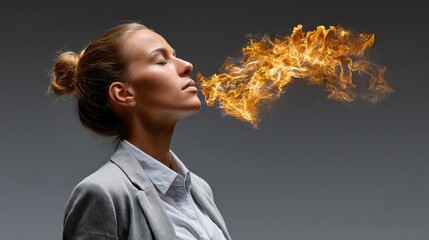 Woman with emotional fire portrait