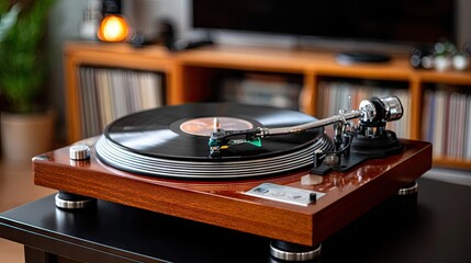 Wooden turntable in living room