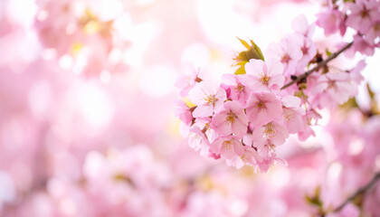 Fototapeta premium Beautiful Cherry Blossom Flowers in Full Bloom – Delicate Pink Sakura Petals Captured in Springtime, Perfect for Nature, Seasonal, and Floral Concepts