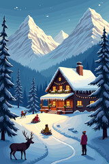 christmas music poster, christmas party poster, christmas poster background, santa poster, happy holidays poster, christmas poster greeting card, christmas, winter, holiday, landscape, illustration, x