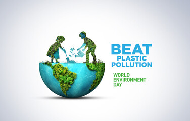#BeatPlasticPollution, World Environment day concept 2025 3d tree background. 