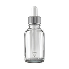 Clear glass dropper bottle for essential oils, medicine, or serums against a black background.
