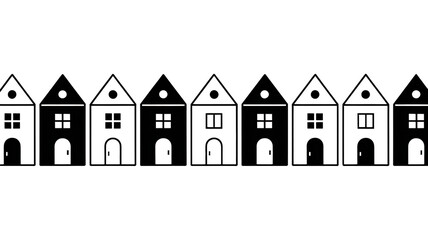 Row of Simple Black and White Houses on a Transparent Background Ideal for Real Estate Design