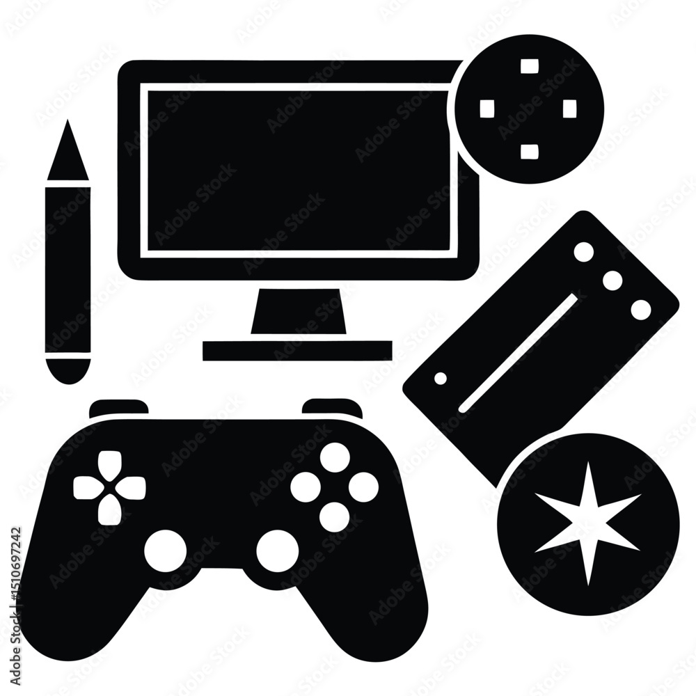 Poster game developer element isolated graphics tablet on white background