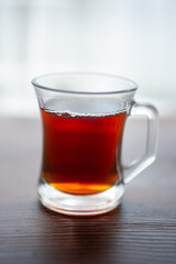 rooibos tea in glass cup close up