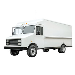 Naklejka premium White Delivery Truck on a Plain Background Ideal for Transportation and Logistics Services on transparent background