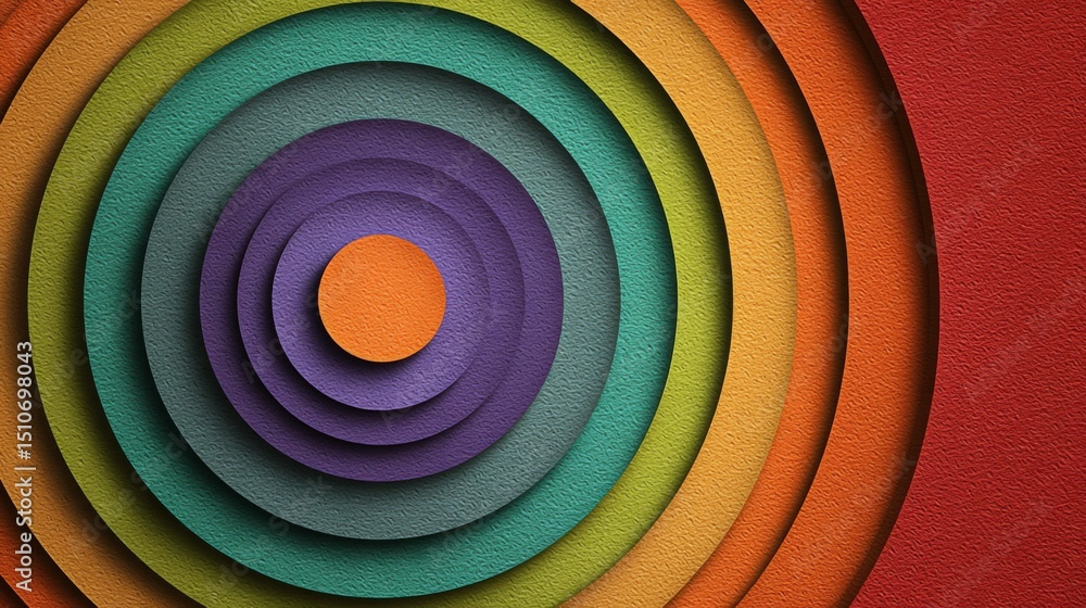 Aufkleber full spectrum abstract with centered concentric circles and textured paper cut style