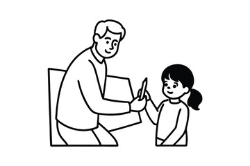 Father and daughter drawing together line art illustration