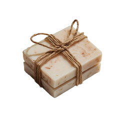 Two bars of handmade soap stacked and tied with twine. Spa day essentials, ready to cleanse and nourish.