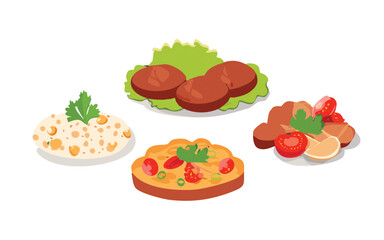 Set of Meat and Side Dish Menu - Vector Illustration