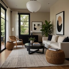 Light-filled modern living room with neutral tones