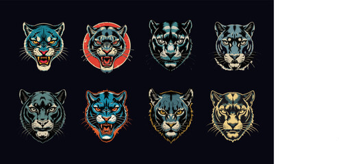 Old School Tattoo of panther, panther head illustration, angry panther
