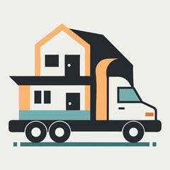 House on a Truck Modern Illustration of Residential Relocation.