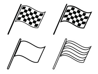 Simple black and white checkered and striped racing flags.